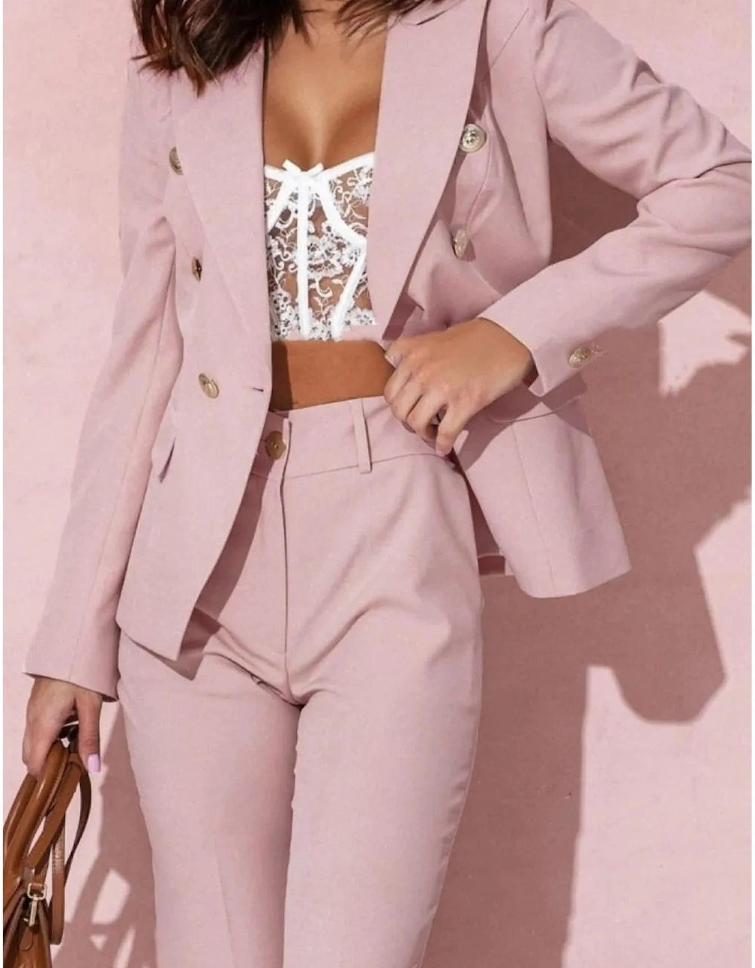 Lapel Collar Long Sleeve Blazer and Pants Set