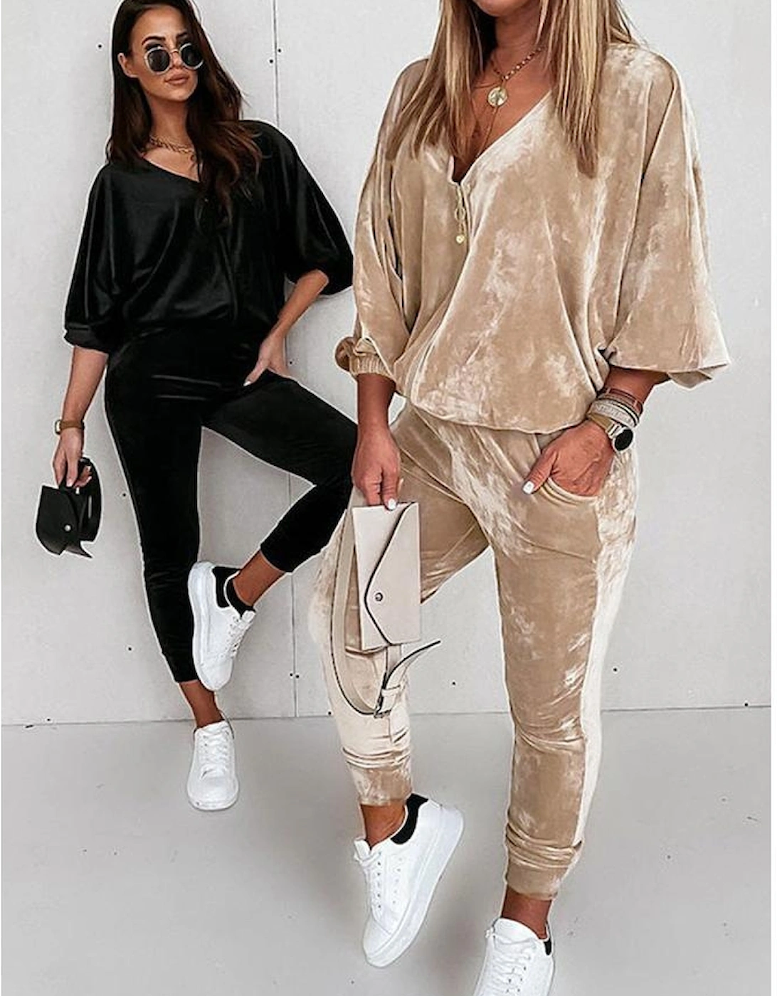 Parchment Velvet Zipped Top and Joggers Two Piece Set