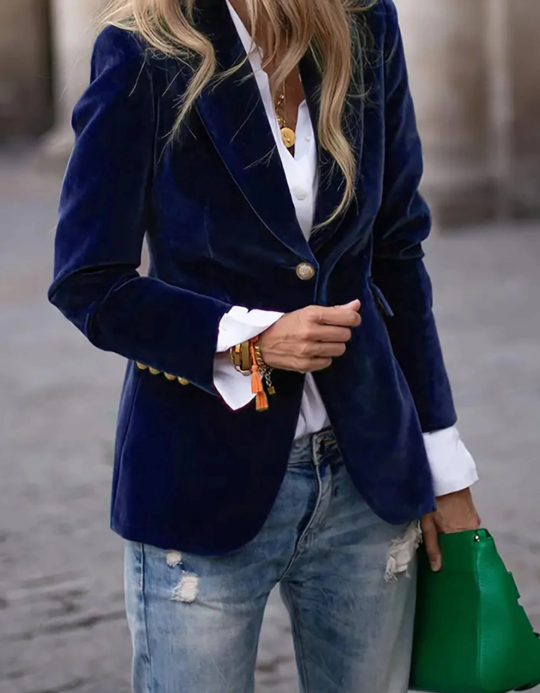 One Button Lapel Collar Long Sleeve Blazer, 4 of 3