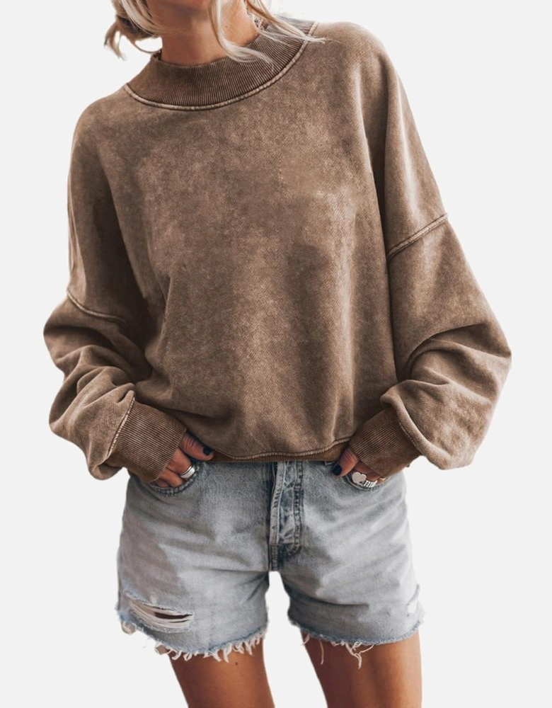 Brown Drop Shoulder Crew Neck Pullover Sweatshirt