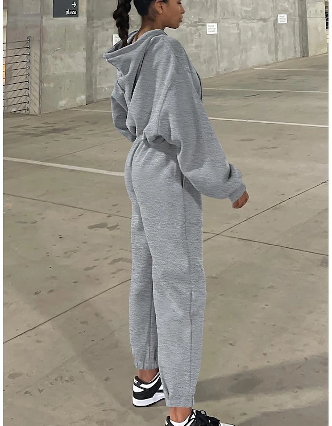 Gray Solid Drop Shoulder Hoodie and Joggers Activewear Set