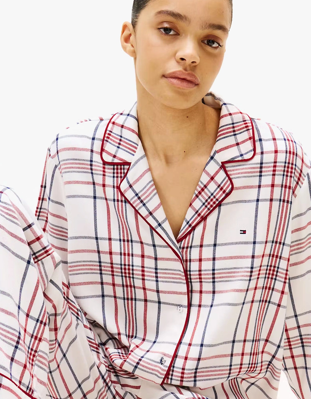 GIFT LS FLNL SHIRT S Womens Pyjama Set City Plaid Ivory Silk