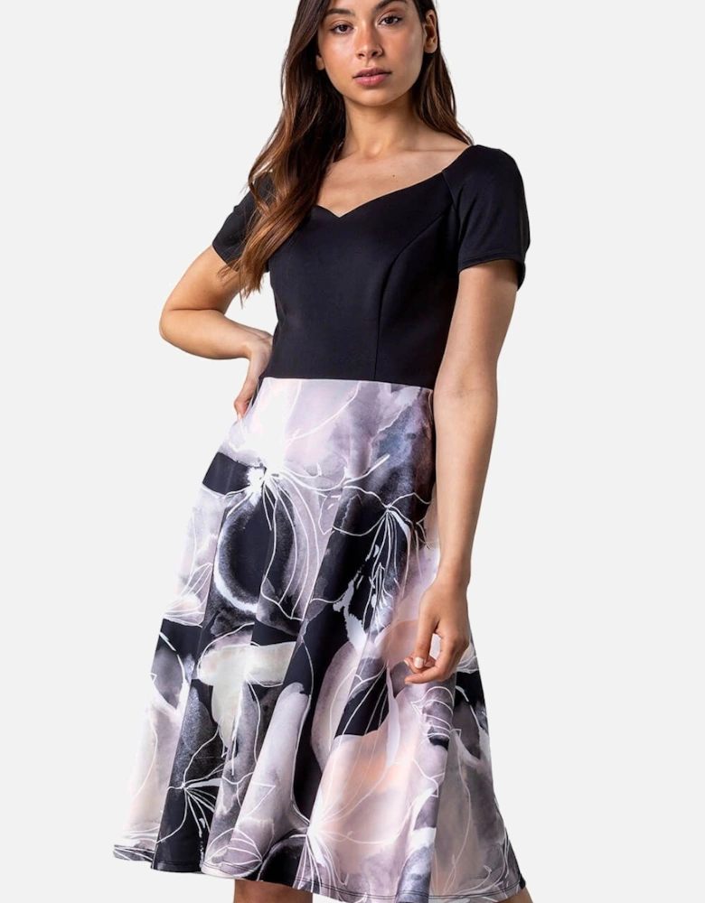 Contrast Floral Print Fit & Flare Dress