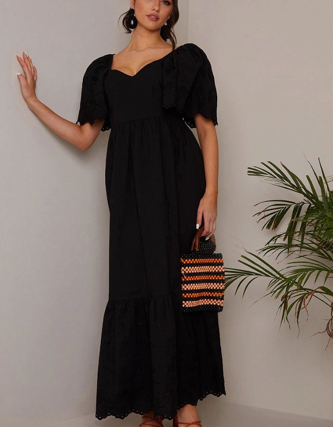 Broderie Sleeve Poplin Maxi Dress, 2 of 1