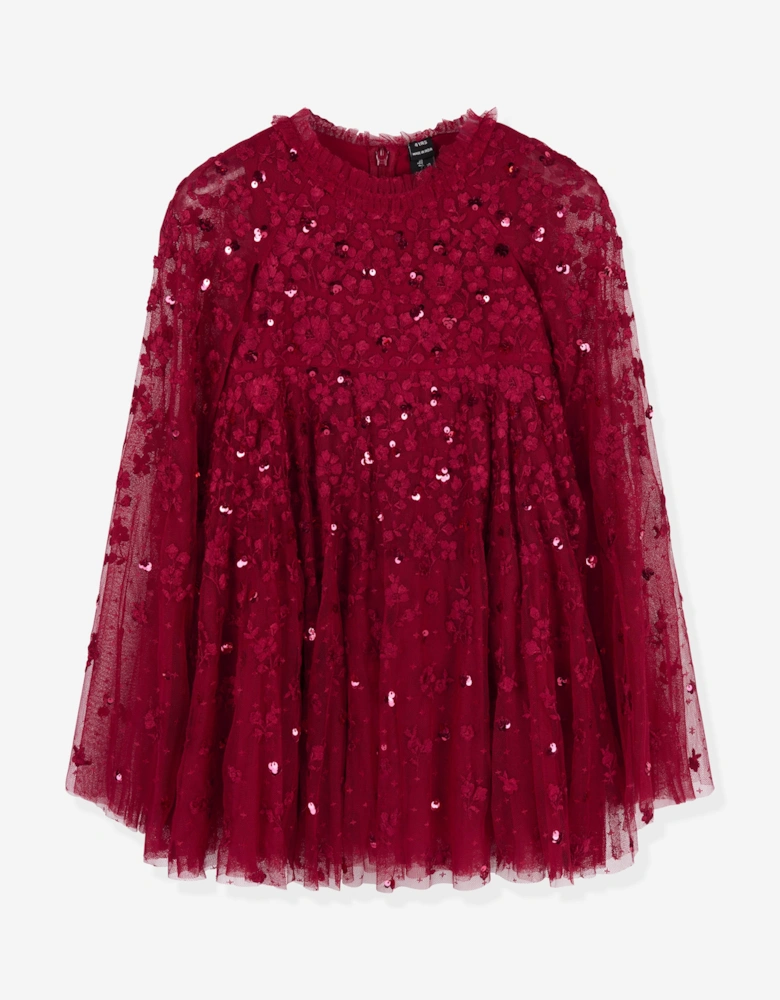 Girls Dahlia Ditsy Cape Dress in Red