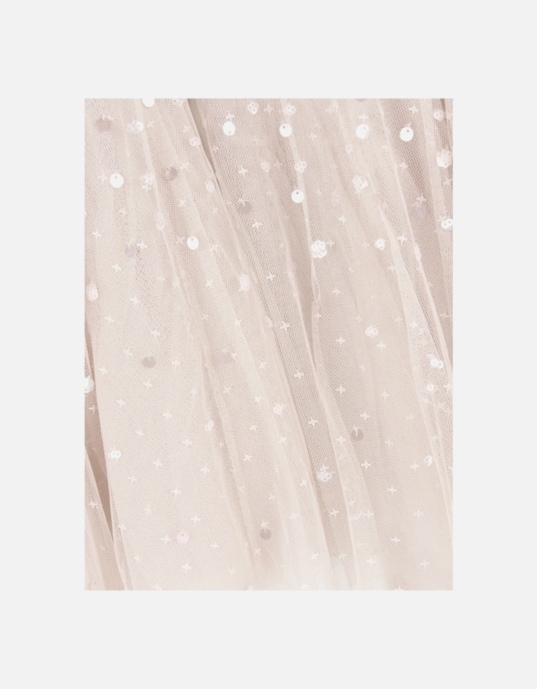 Girls Moonlight Sequin Cape Dress in Ivory