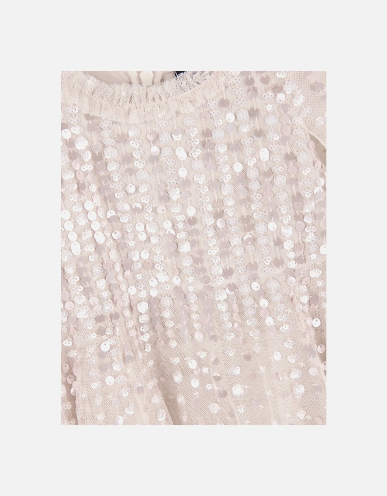 Girls Moonlight Sequin Cape Dress in Ivory