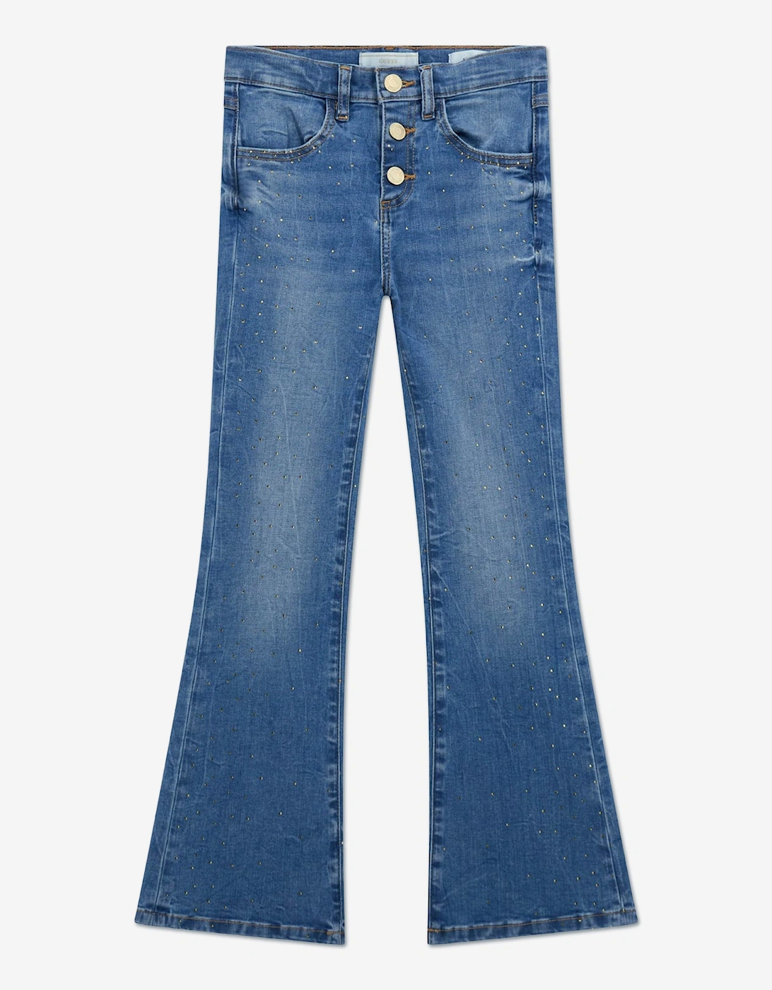 Girl's Guess Girls Flare Stretch Rhinestone Jeans in Blue - Size: 7 years
