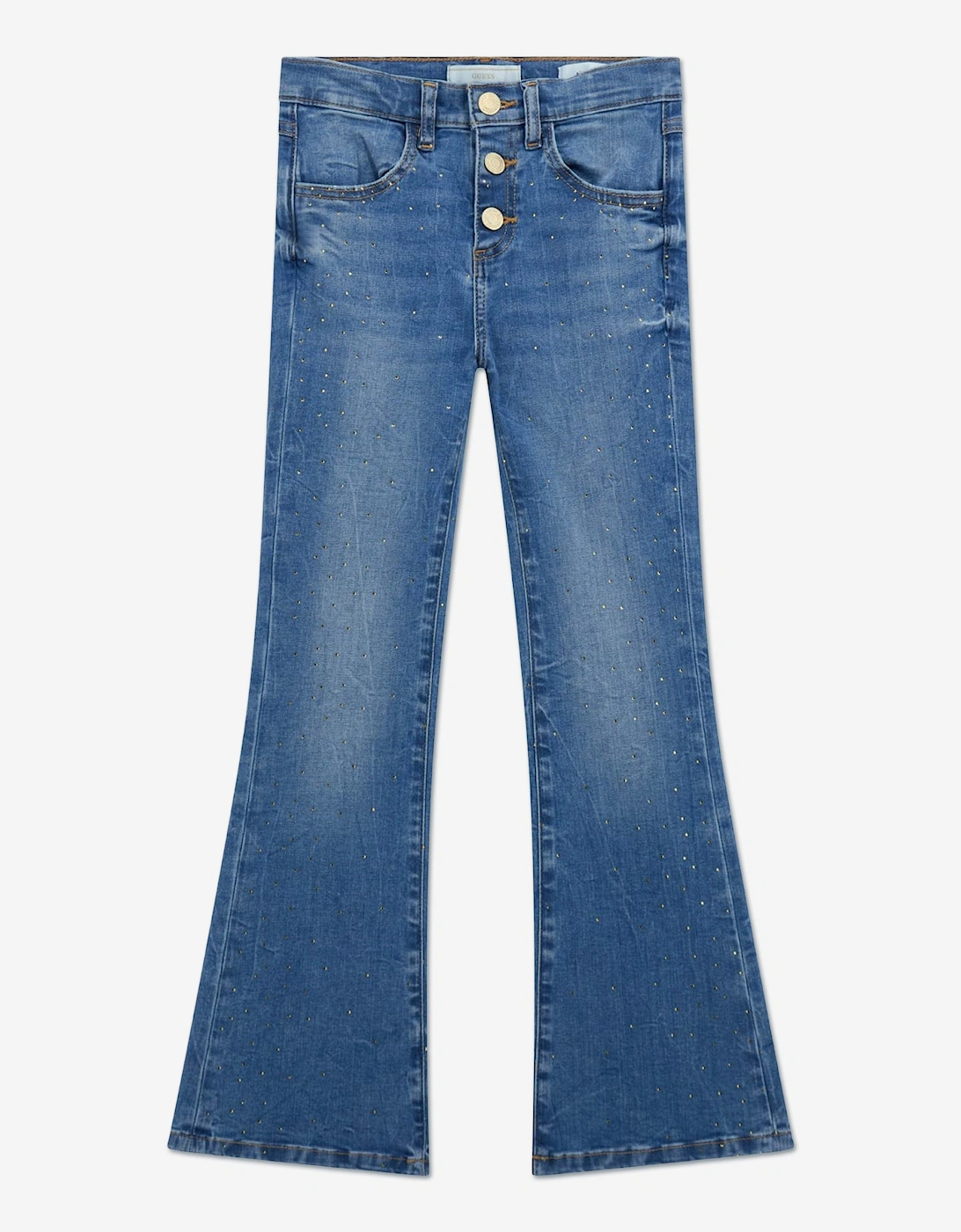 Girls Flare Stretch Rhinestone Jeans in Blue, 5 of 4