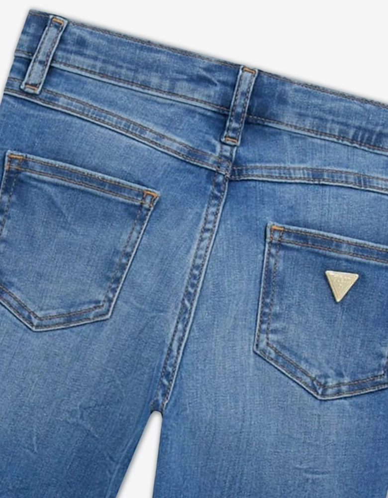 Girls Flare Stretch Rhinestone Jeans in Blue