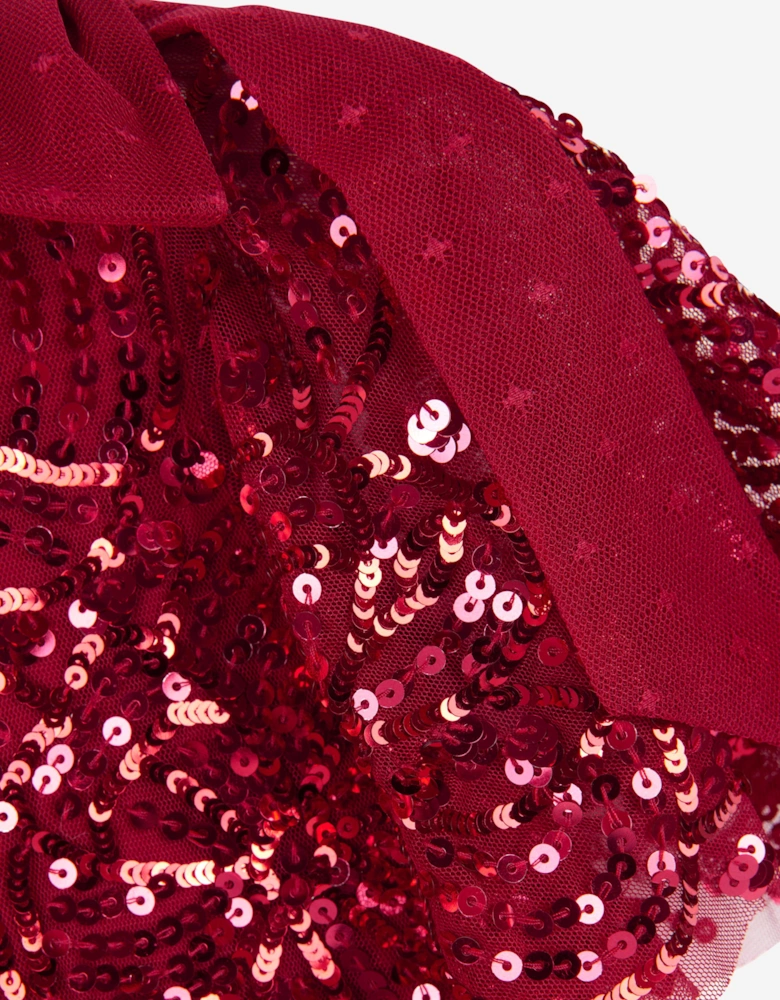 Girls Sequin Ribbon Bow Dress in Red