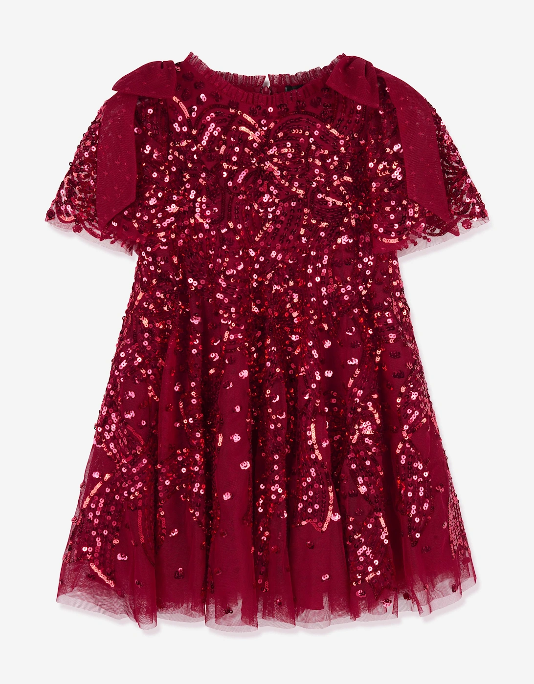 Girls Sequin Ribbon Bow Dress in Red, 5 of 4