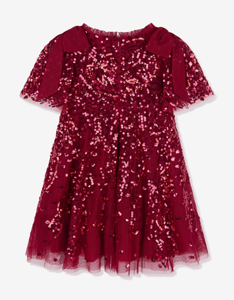 Girls Sequin Ribbon Bow Dress in Red