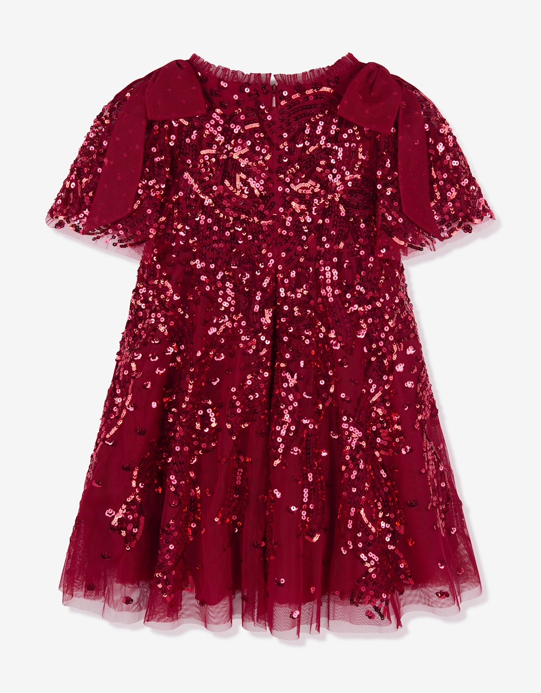 Girls Sequin Ribbon Bow Dress in Red