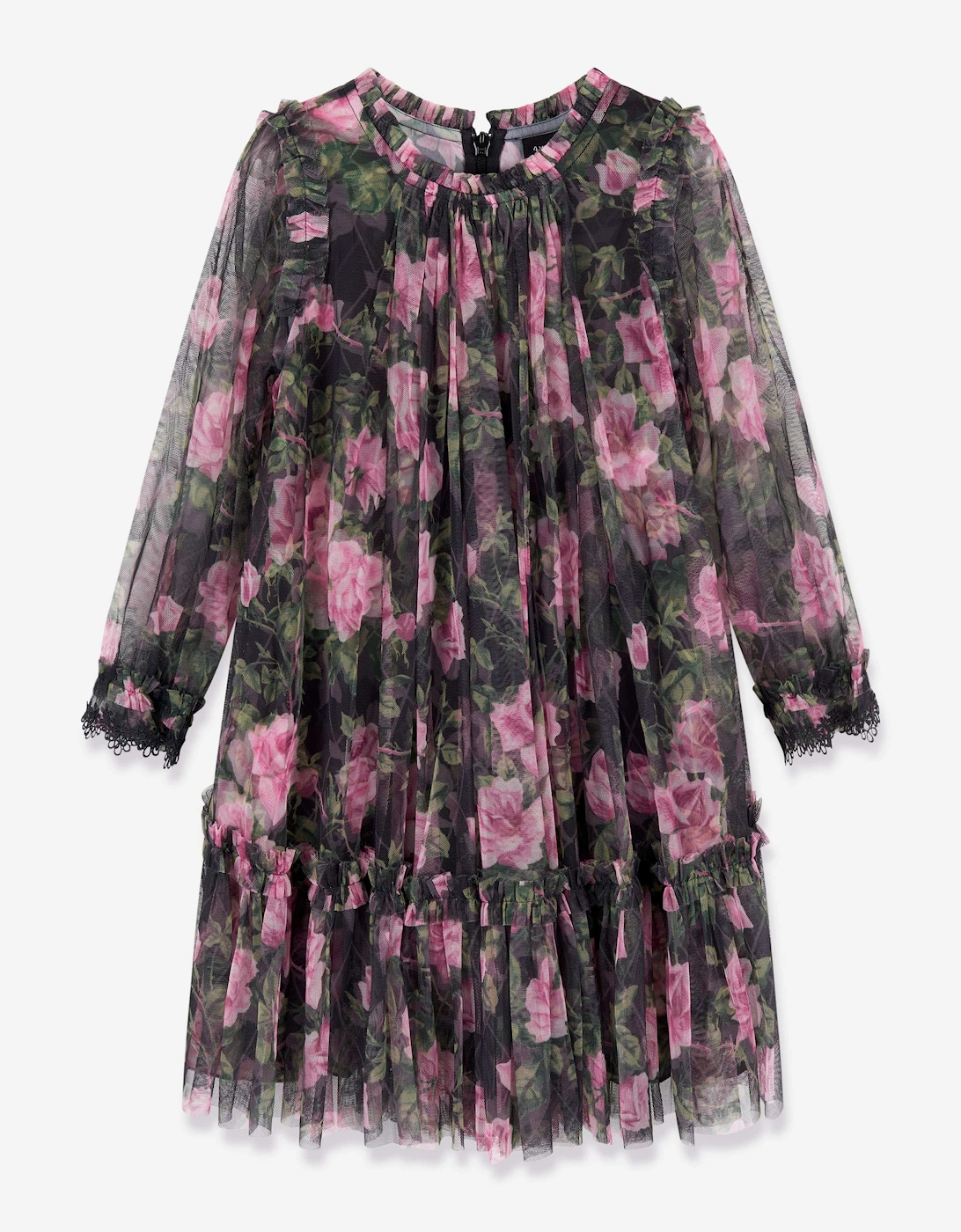 Girls Rose Vine Long Sleeve Dress in Black, 5 of 4