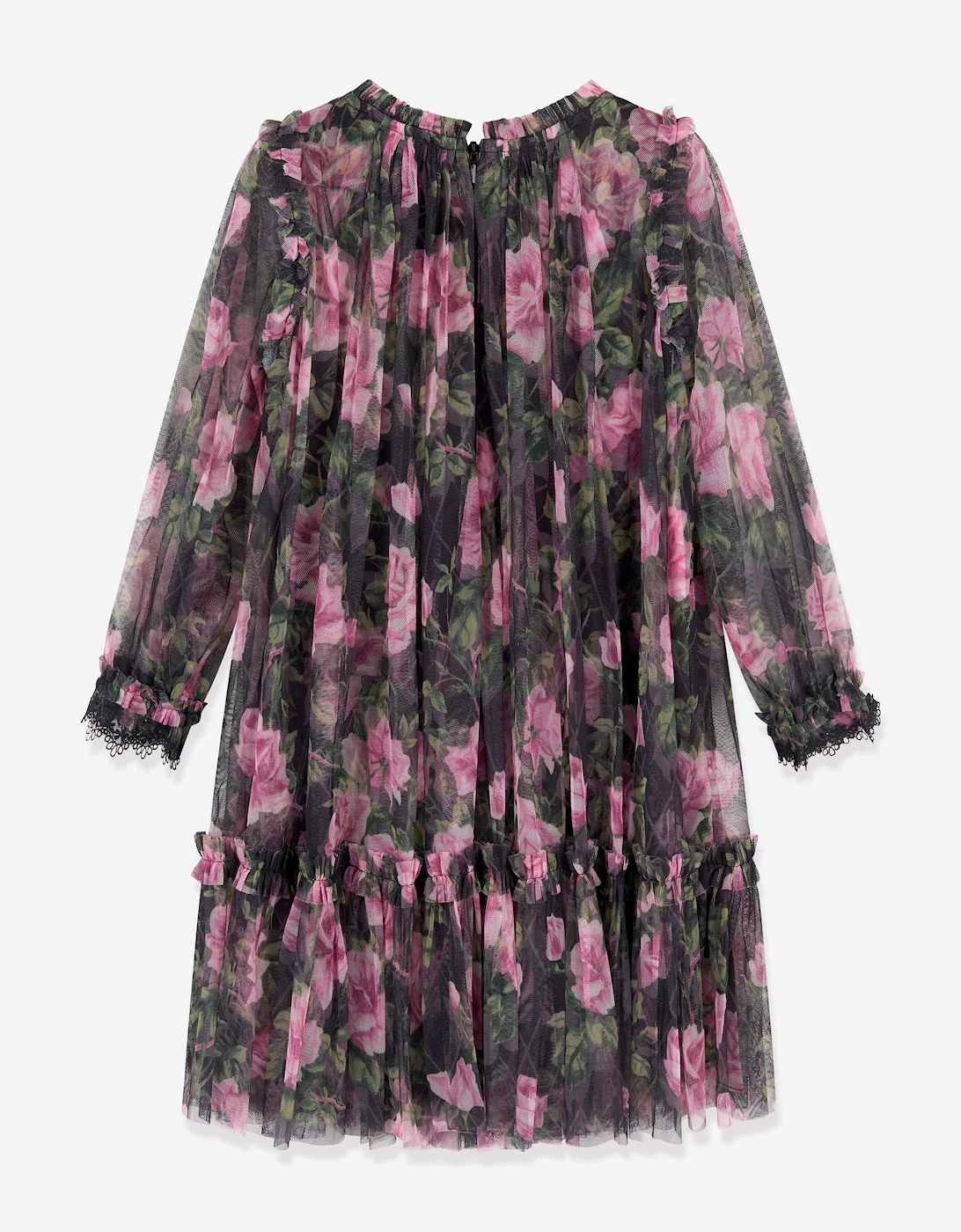 Girls Rose Vine Long Sleeve Dress in Black