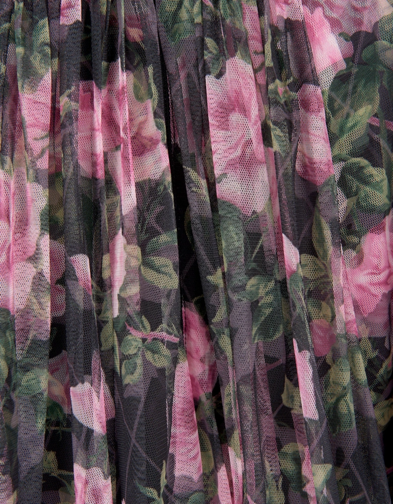 Girls Rose Vine Long Sleeve Dress in Black