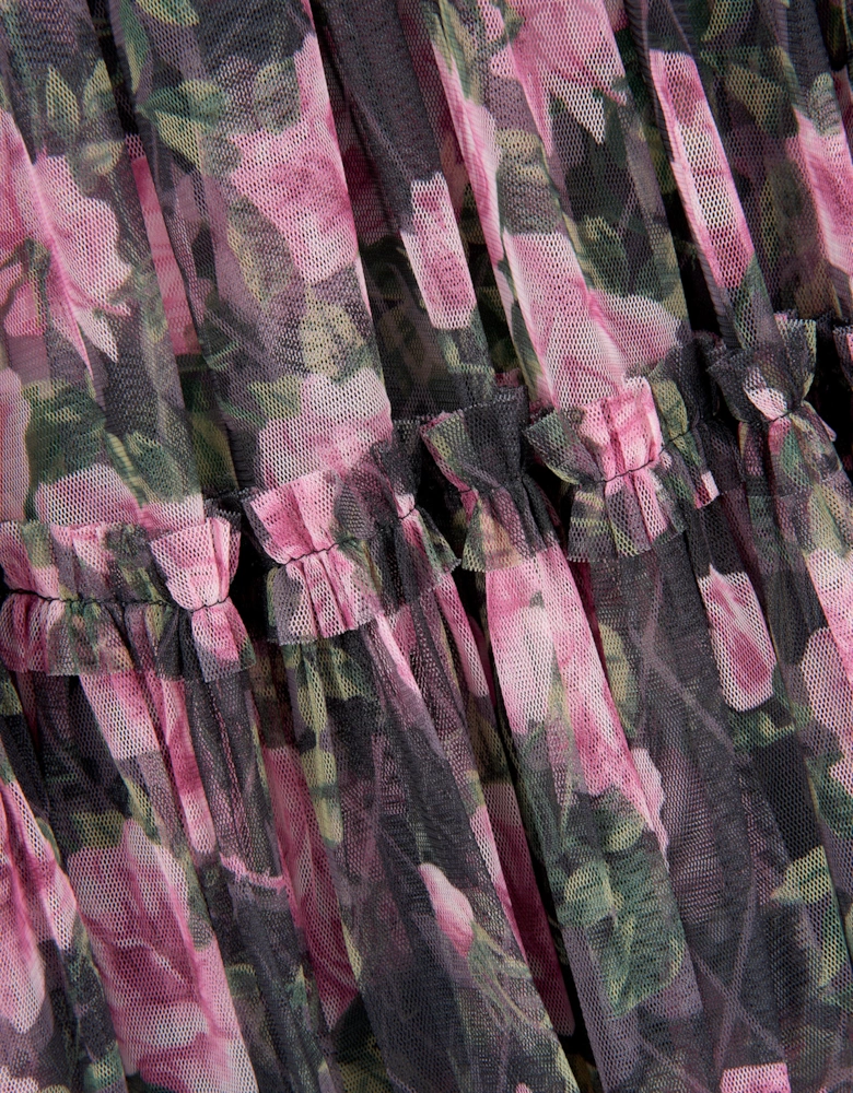 Girls Rose Vine Long Sleeve Dress in Black