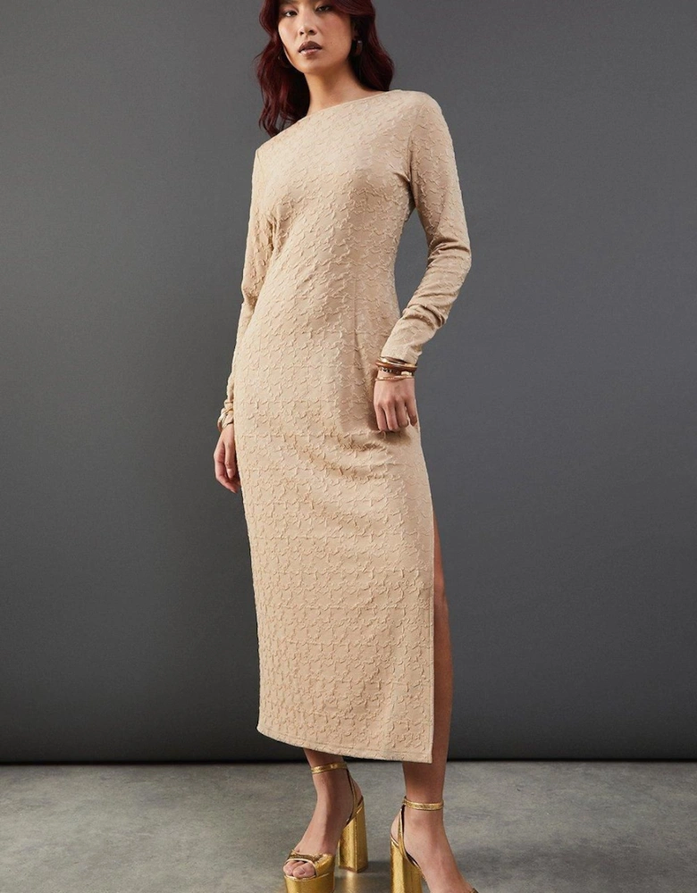 Jersey Jacquard Slash Neck Scoop Back Midi Dress