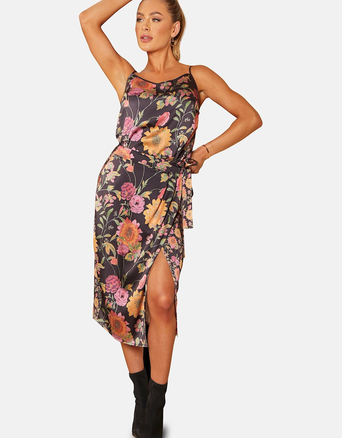 Floral Printed Wrap Skirt in Black, 2 of 1