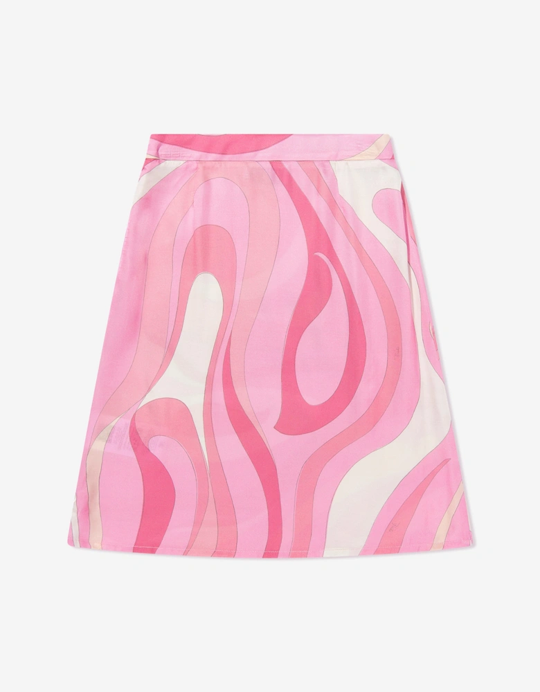 Girls Marmo Print Skirt in Pink