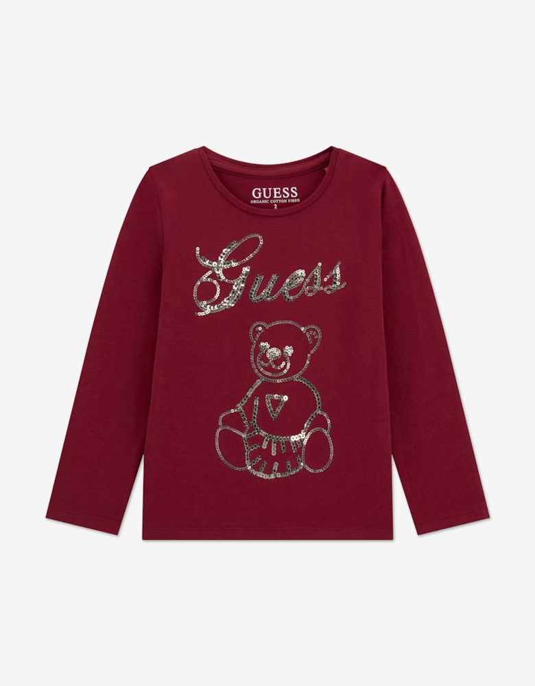 Girls Long Sleeve Bear T-Shirt in Red