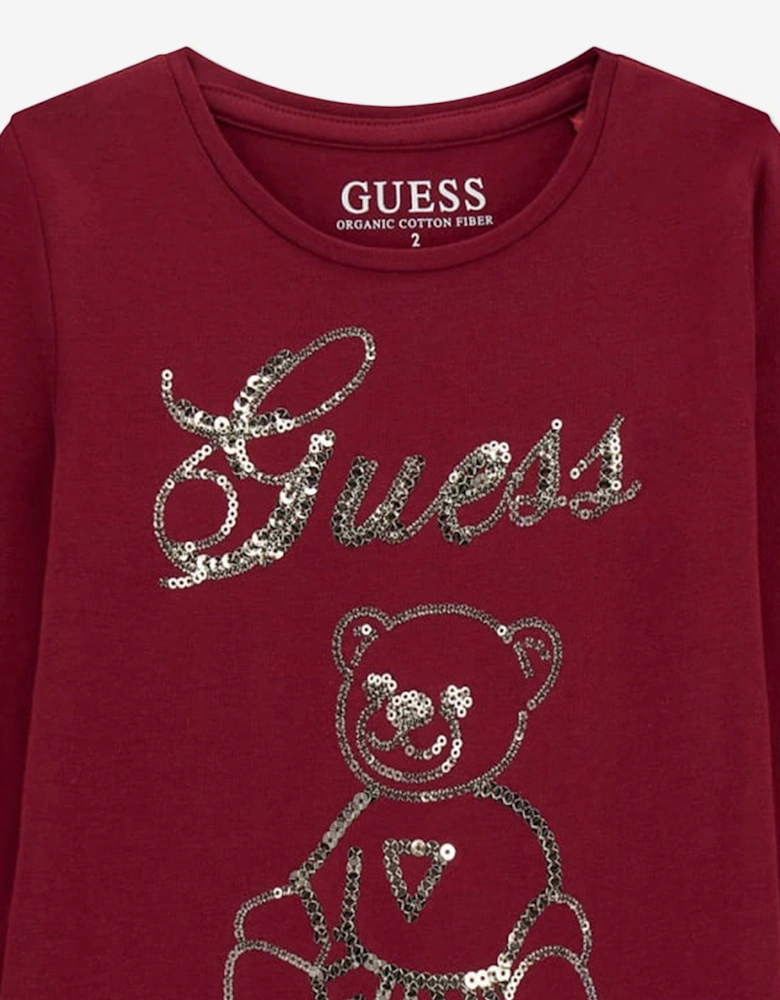 Girls Long Sleeve Bear T-Shirt in Red