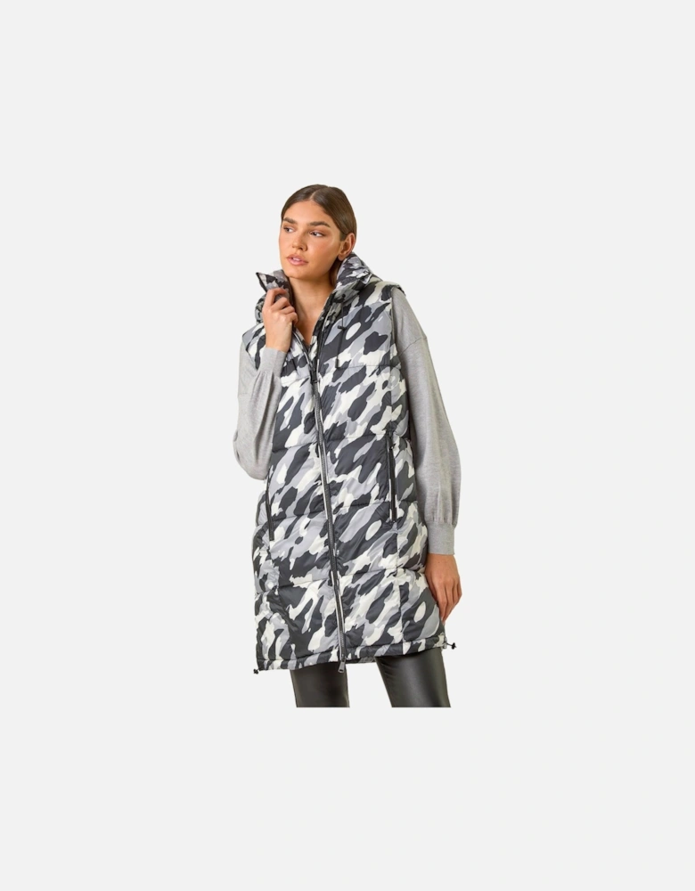 Camo Print Longline Hooded Gilet