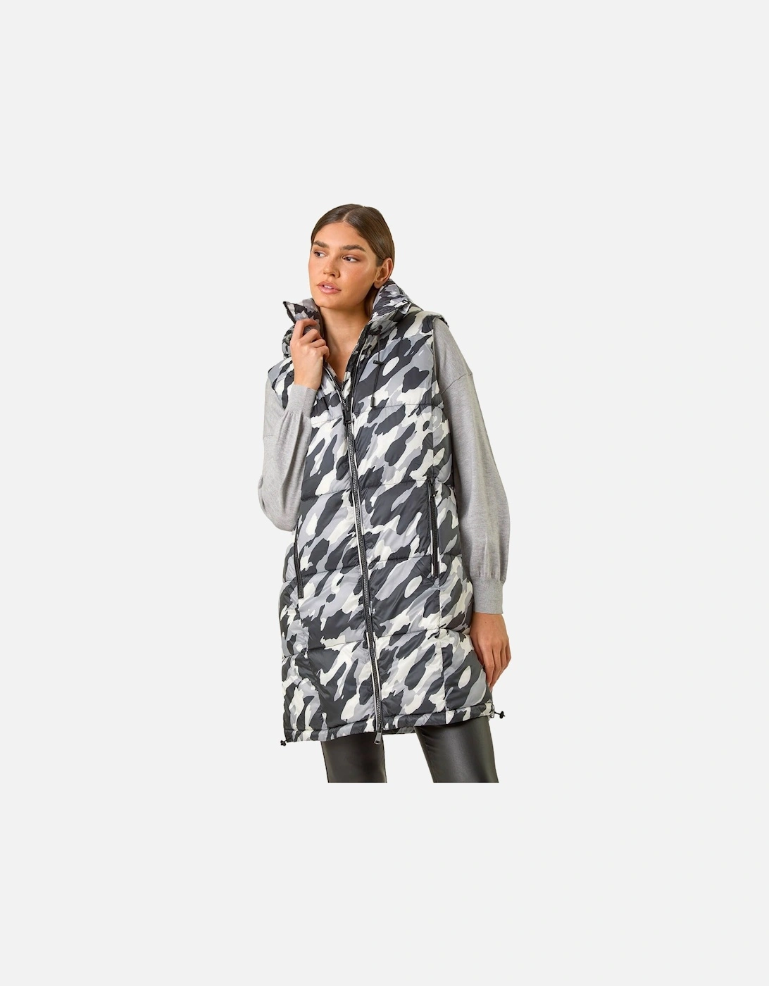 Camo Print Longline Hooded Gilet, 2 of 1