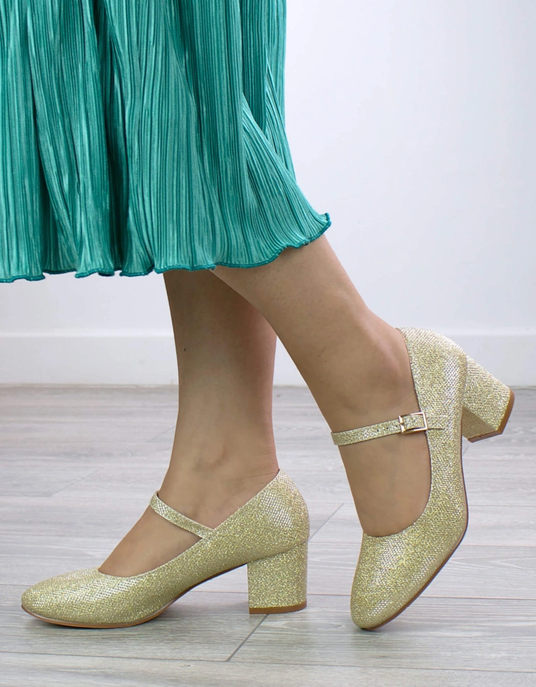 Mid Block Heel Mary Jane Comfort Glitter Mesh Court Shoes