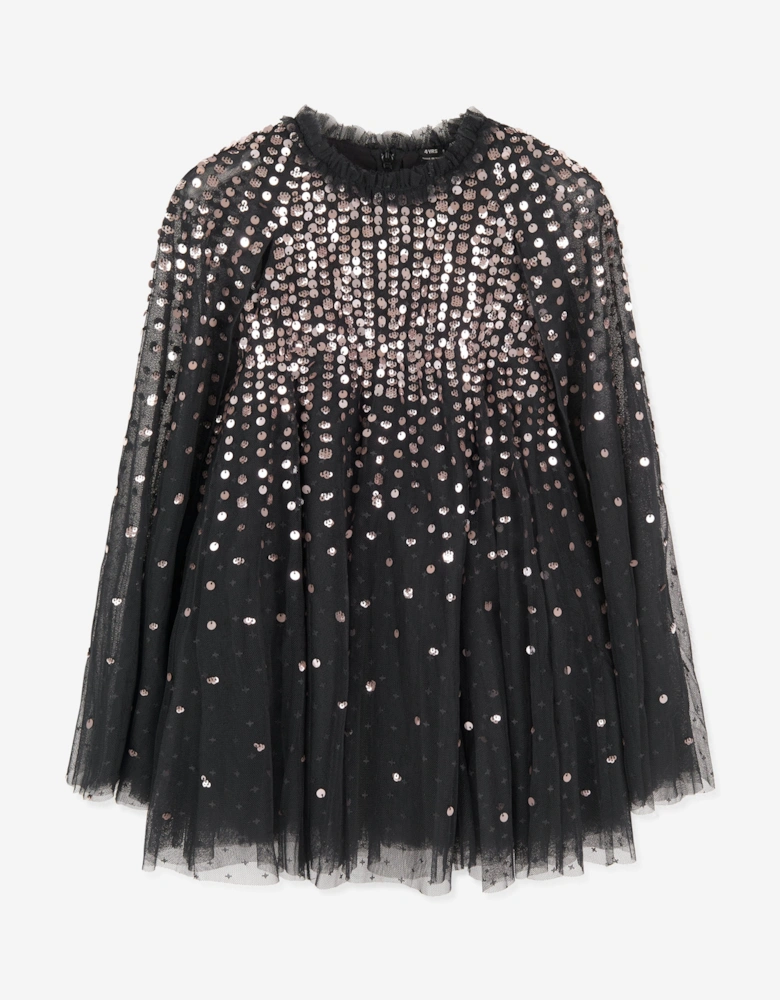 Girls Moonlight Sequin Cape Dress in Beige