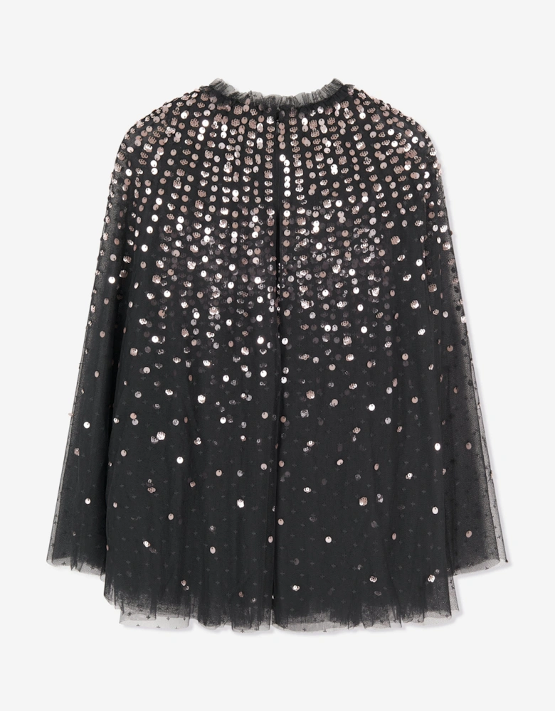 Girls Moonlight Sequin Cape Dress in Beige