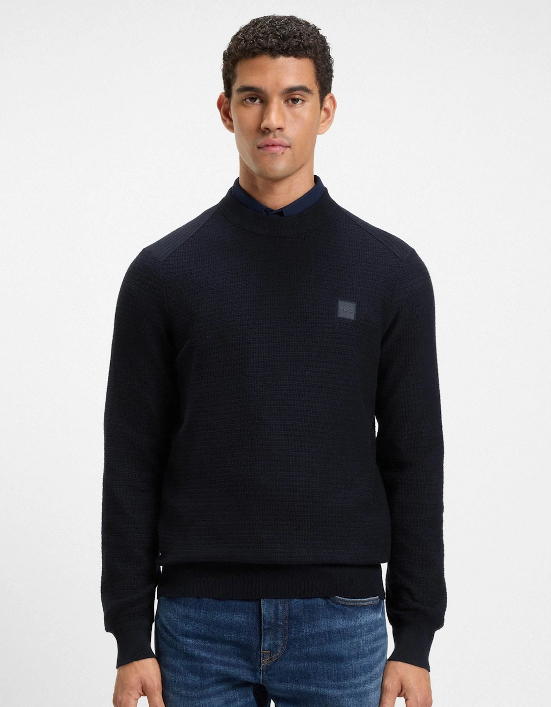 BOSS Orange Anion S Mens Crew Neck Jumper - Dark Blue 404, 5 of 4