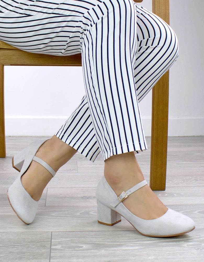 Mid Block Heel Mary Jane Comfort Faux Suede Court Shoes