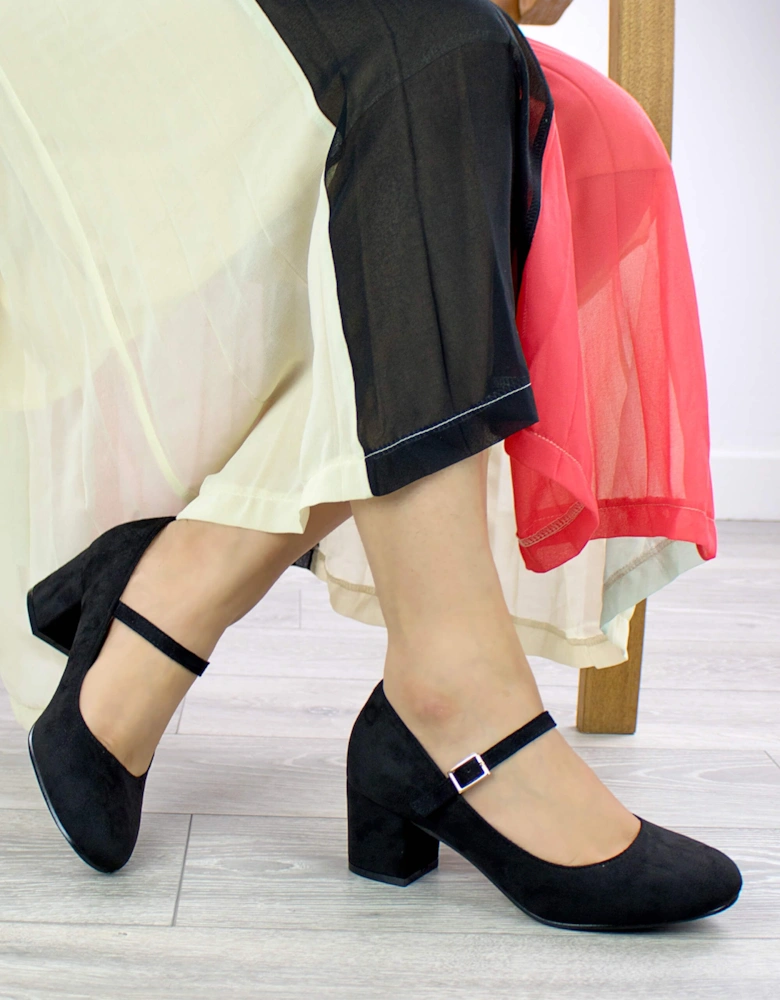 Mid Block Heel Mary Jane Comfort Faux Suede Court Shoes
