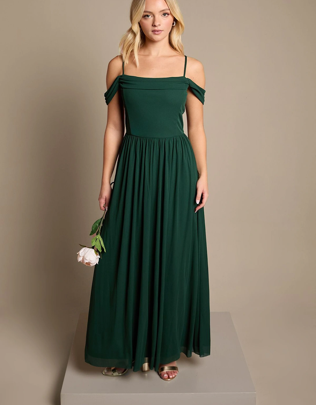 Teen Cold Shoulder Stretch Mesh Bridesmaid Dress, 2 of 1