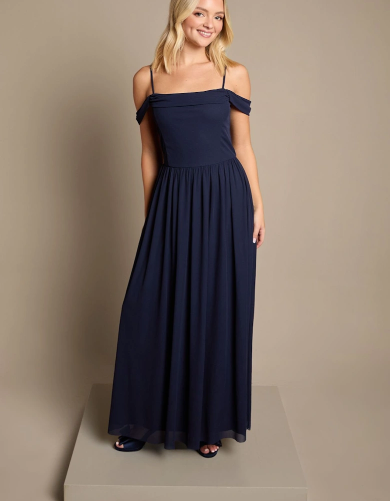 Teen Cold Shoulder Stretch Mesh Bridesmaid Dress