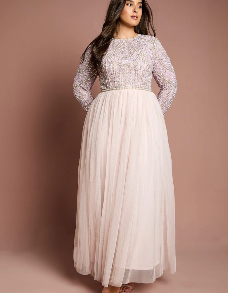 Plus Size Pearl Embellished Bodice Bridesmaid Tulle Skirt Dress