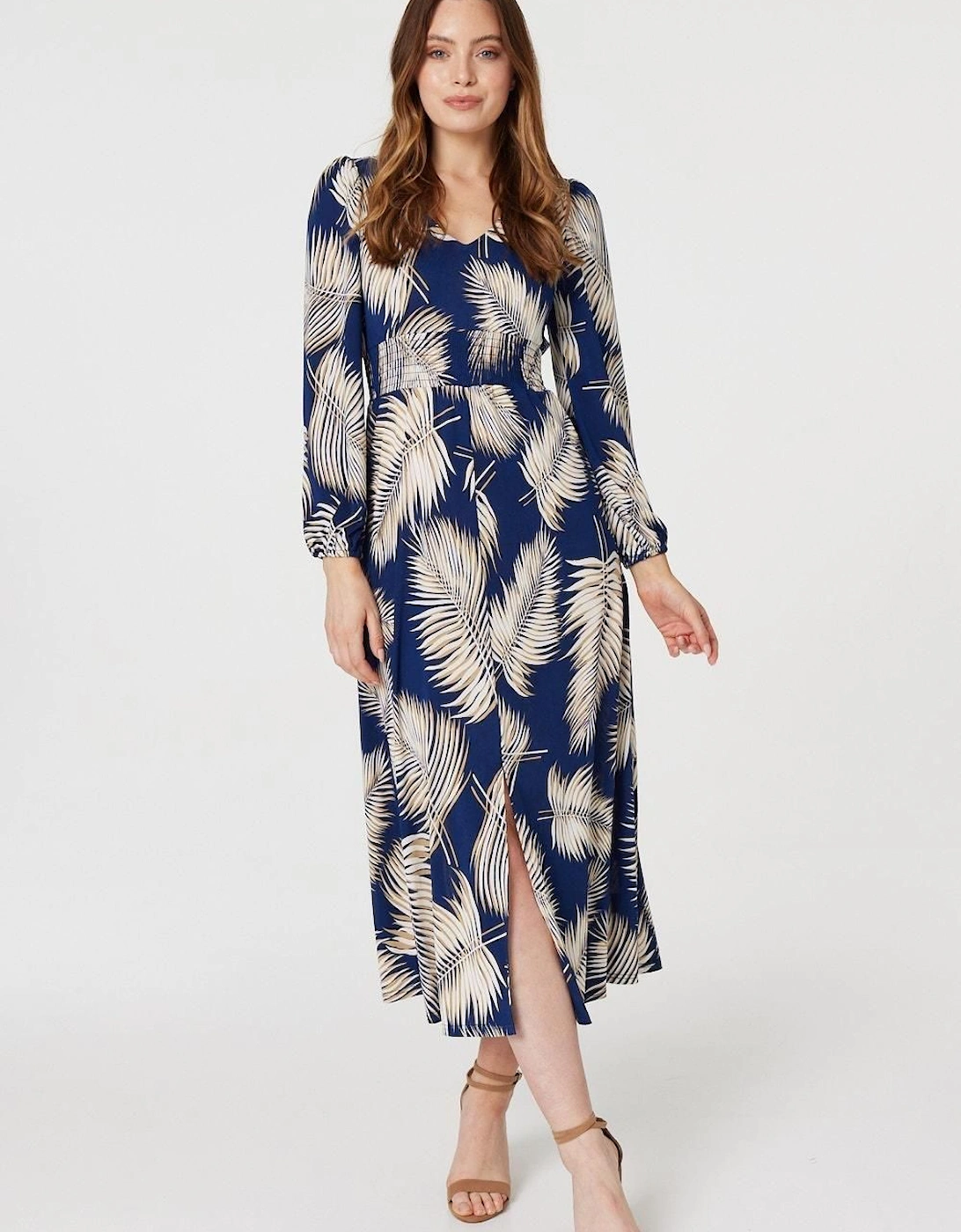 Feather Print Split Front Dress, 2 of 1