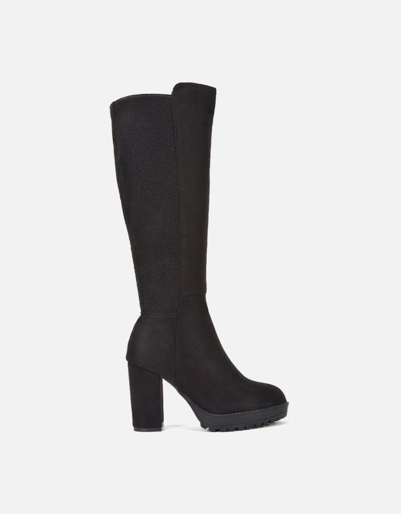 'Libby' Knee High Block High Heel Platform Elasticated Calf Boots