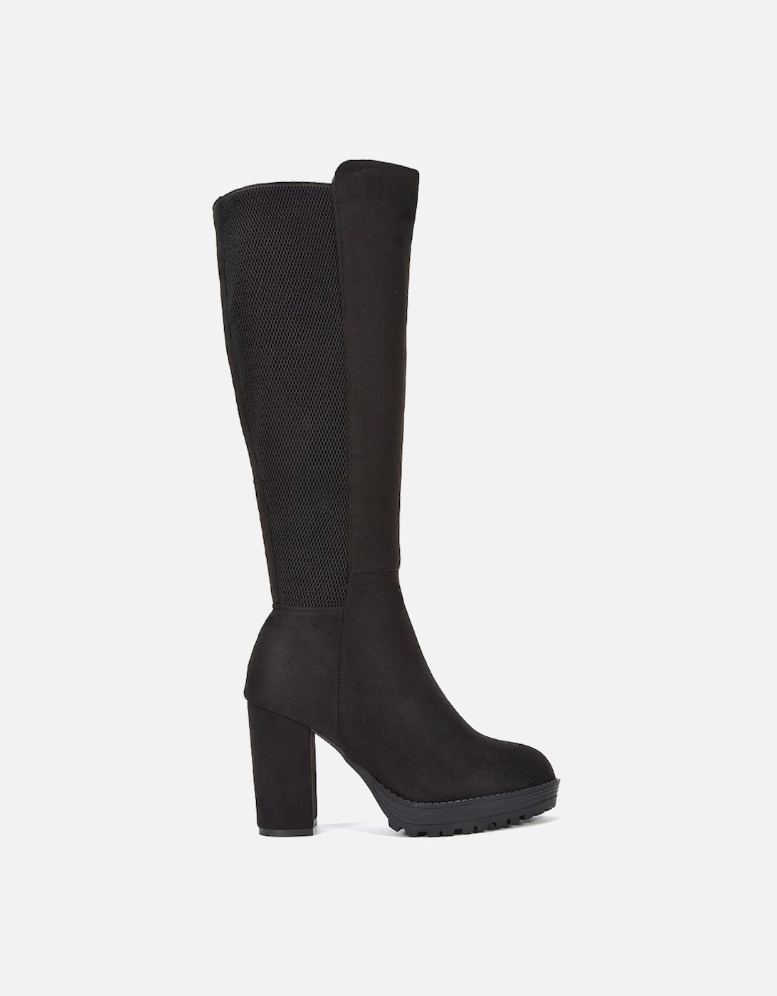 'Libby' Knee High Block High Heel Platform Elasticated Calf Boots, 2 of 1
