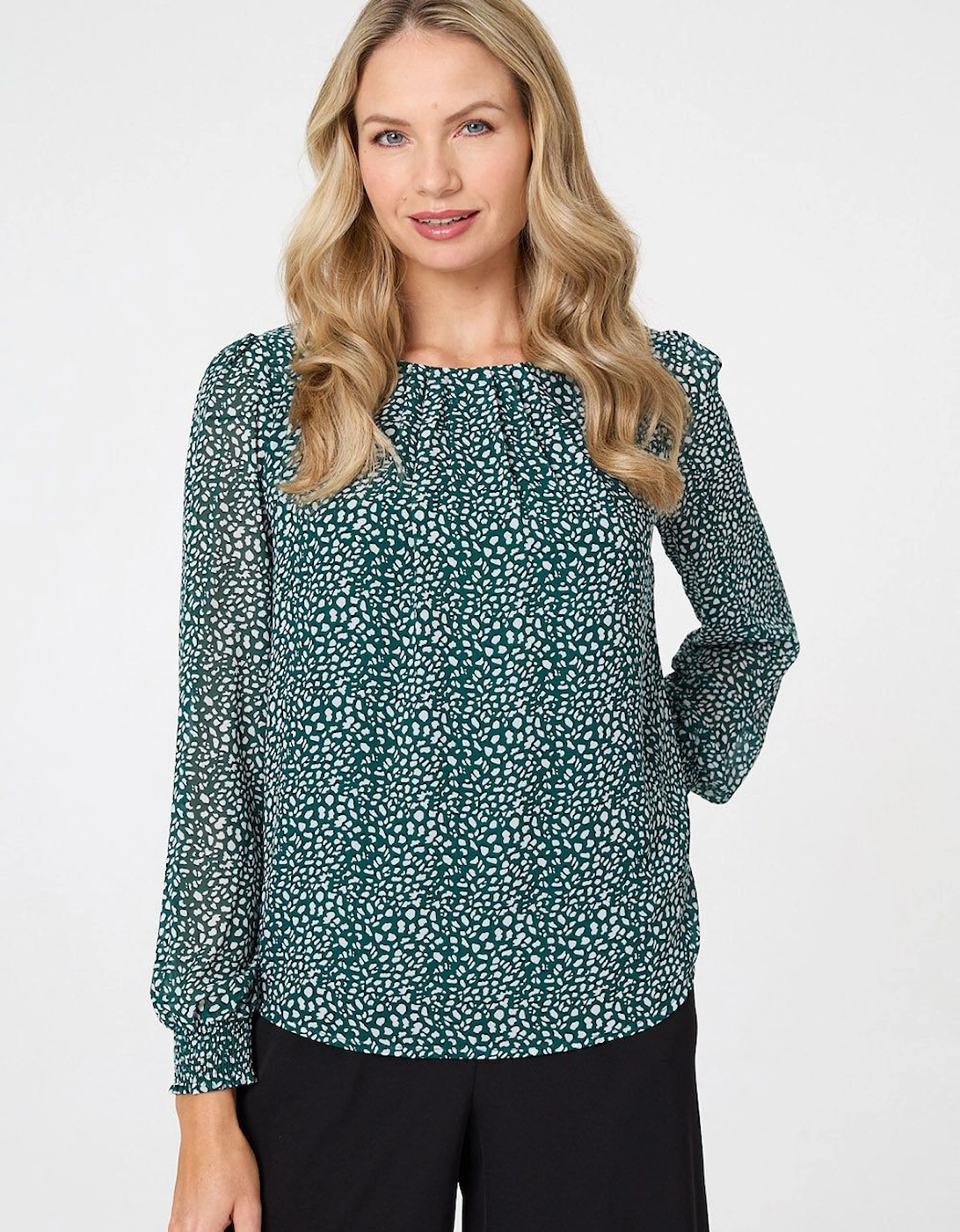 Printed Long Sleeve Semi Sheer Blouse, 2 of 1