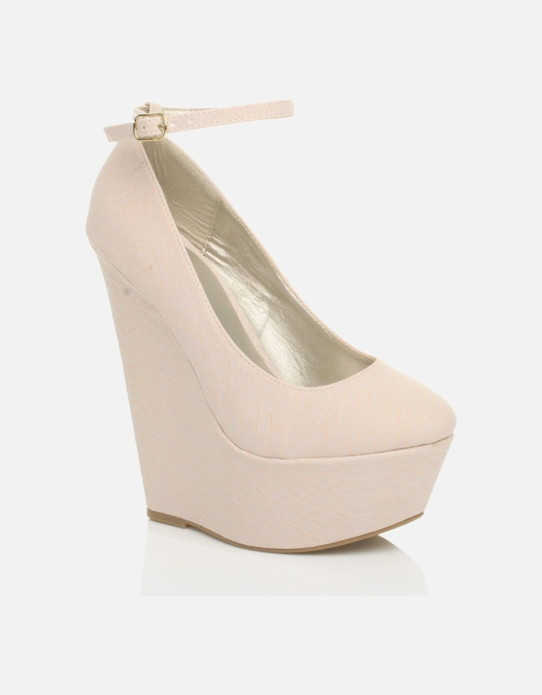 High Wedge Heel Ankle Strap Platform  Court Shoes
