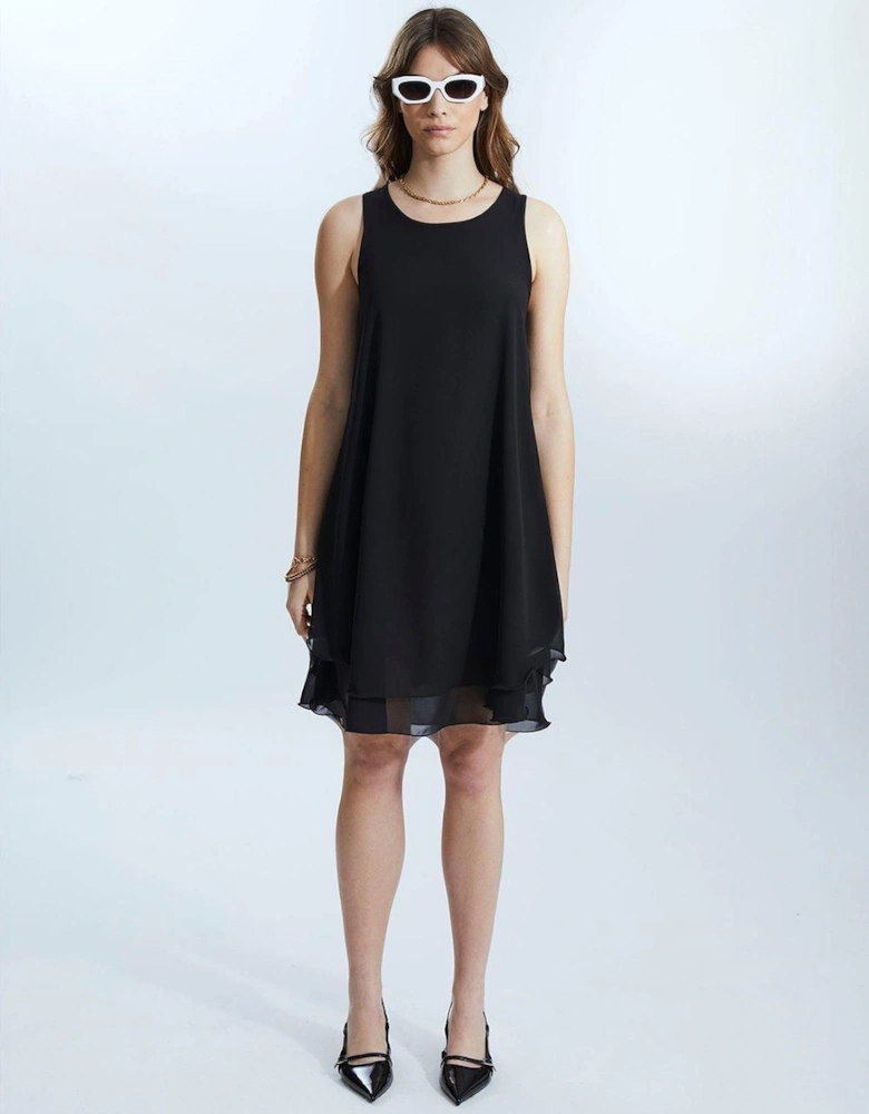 Sleeveless Wave Hem Dress Black