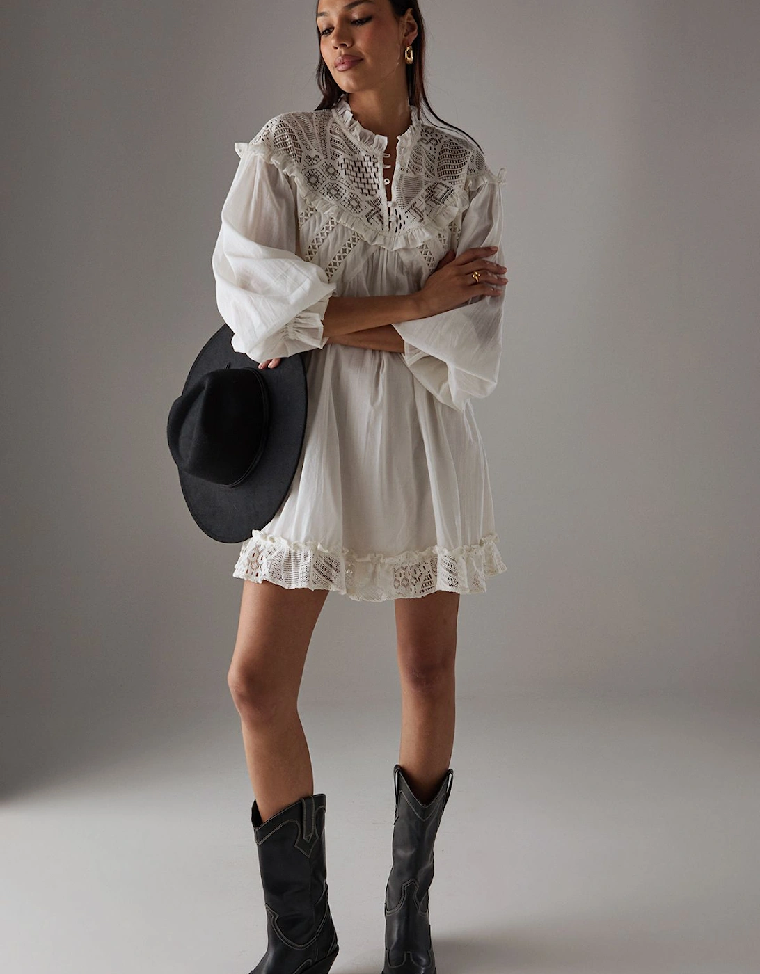 HCD Cotton Lace Insert Mini Smock Dress, 2 of 1