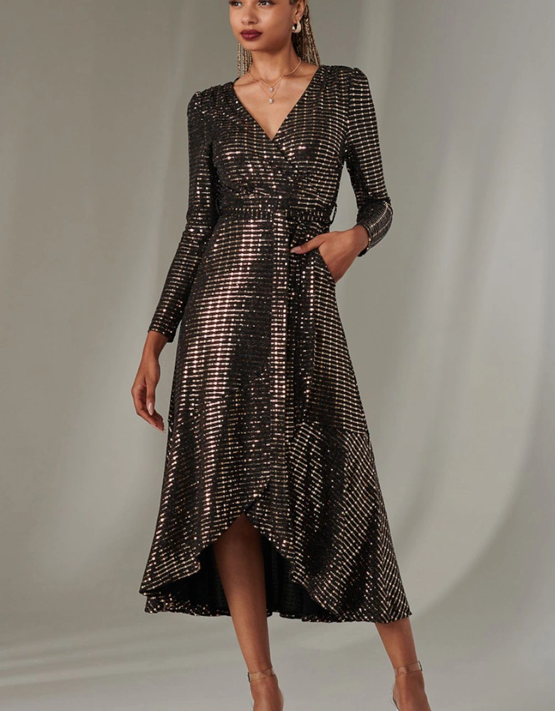 Long Sleeve Metallic Spot Maxi Dress