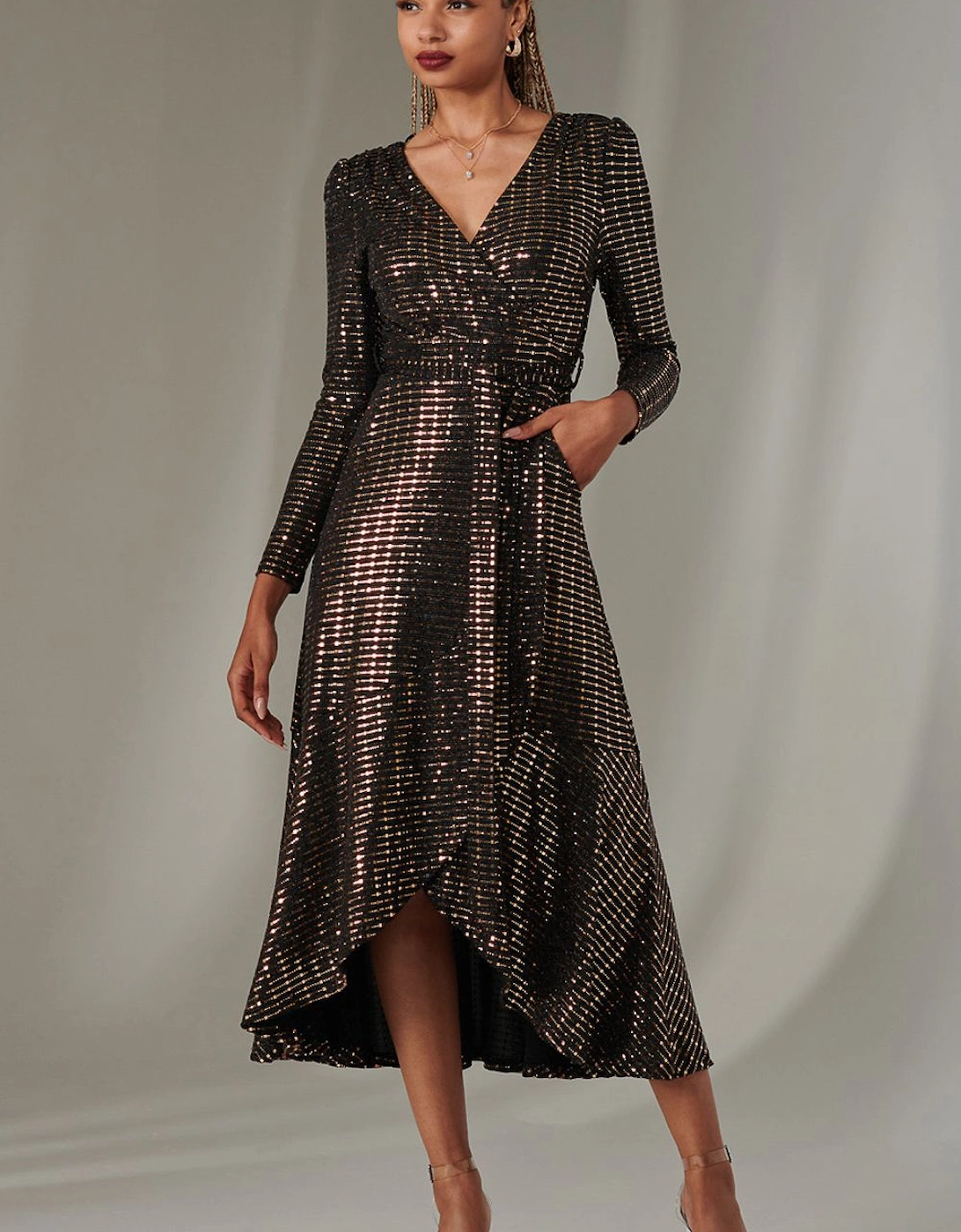 Long Sleeve Metallic Spot Maxi Dress, 2 of 1
