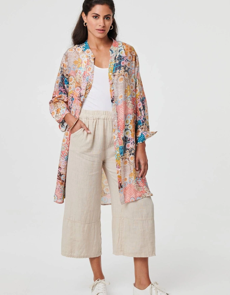 Floral Long Sleeve Longline Tunic Shirt