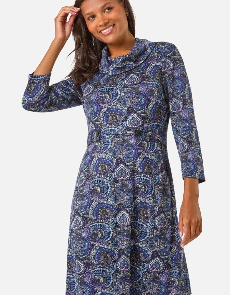 Abstract Cowl Tab Detail Dress