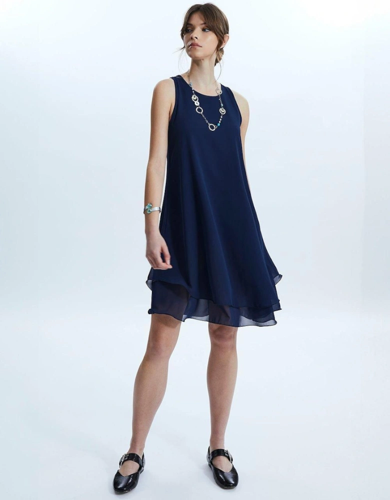 Sleeveless Wave Hem Dress Navy